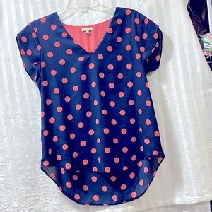 Lily White-Navy with Coral Polka Dots, Size M